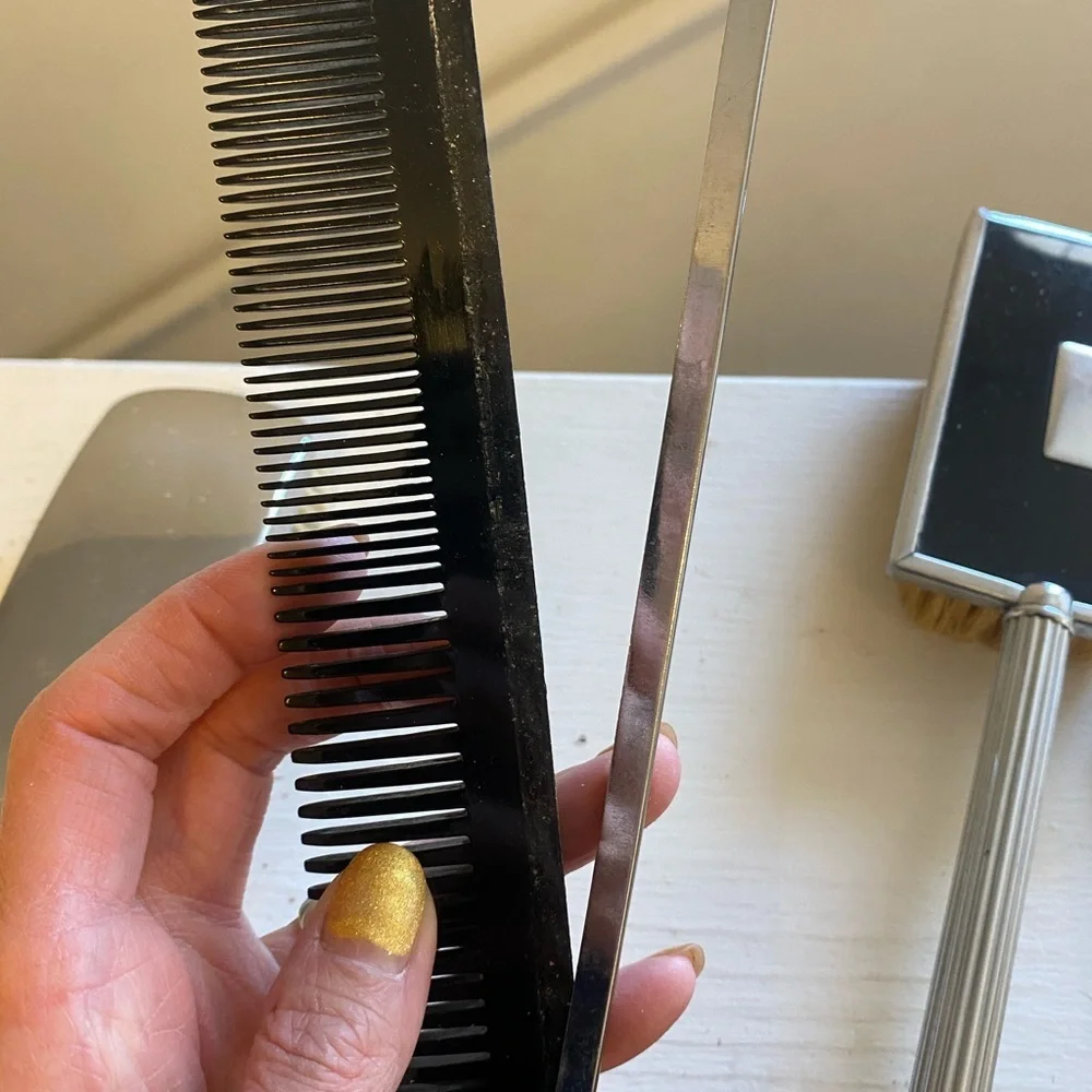 2 FOR $20 Vintage Vanity Set 2 Brushes, Comb, Nail File Silver VTG Victorian